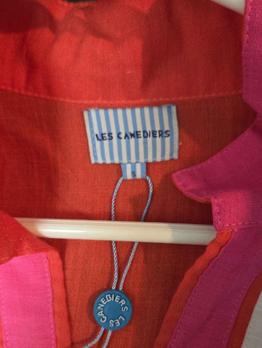 Les Canabiers-Bright Linen Coral and Pink Tunic Dress (European Modern) - Picture 4 of 6